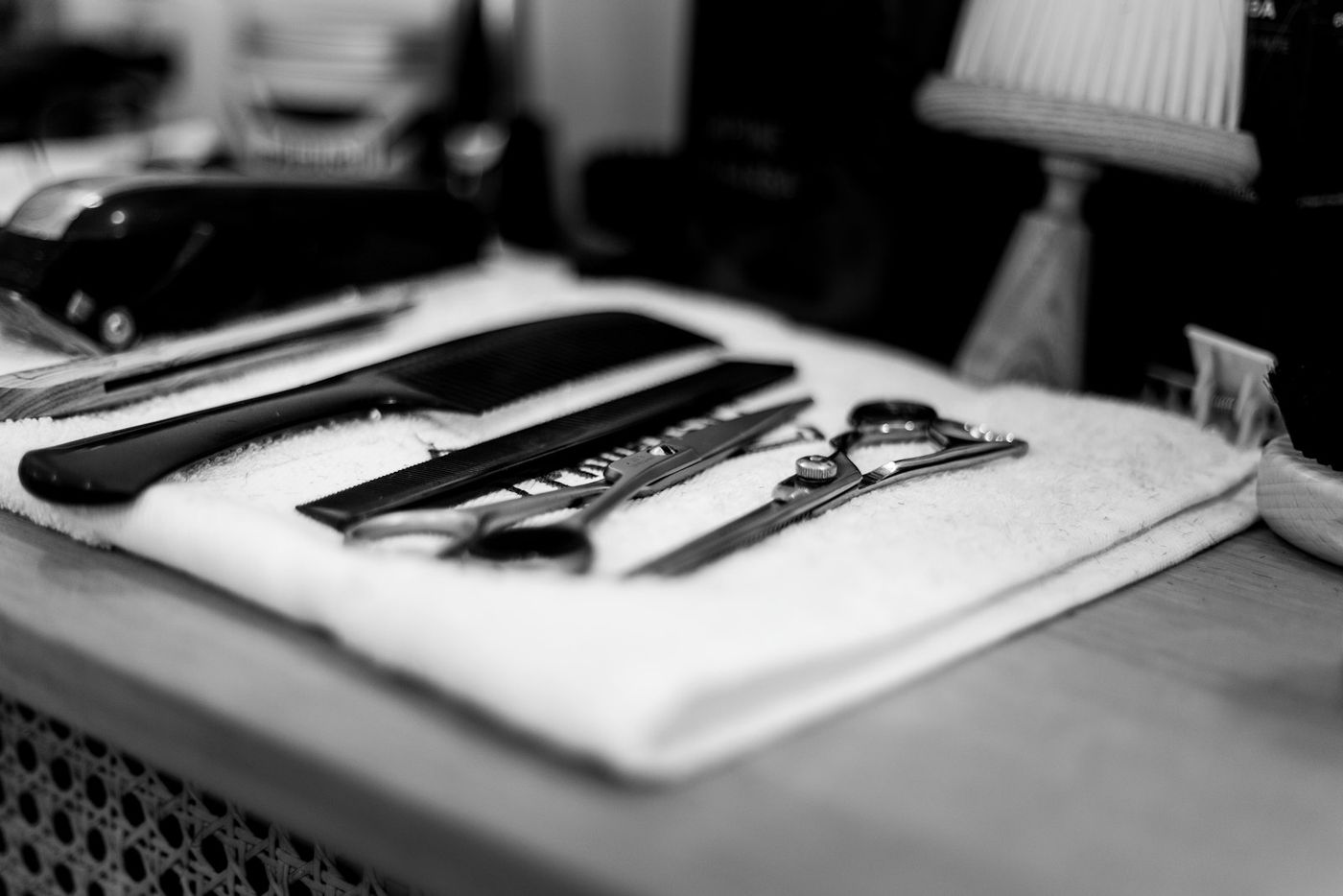 Scissors resting on a towel