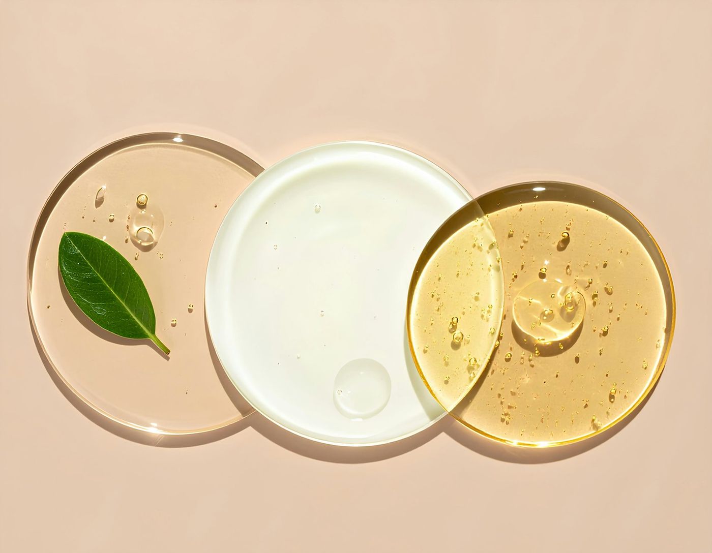 Serum swatches on clear round plates