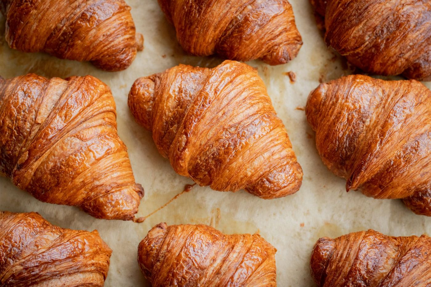 Croissants cooling on a tray
