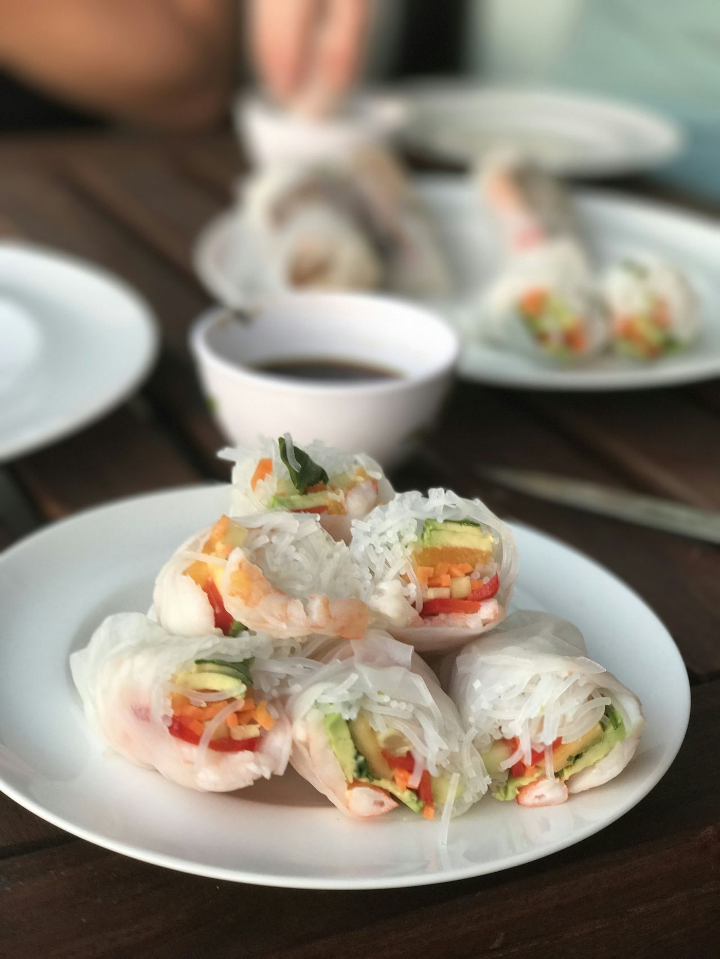 Fresh rice paper rolls with dipping sauce