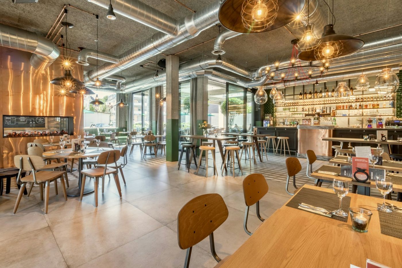 The dining room with timber tables