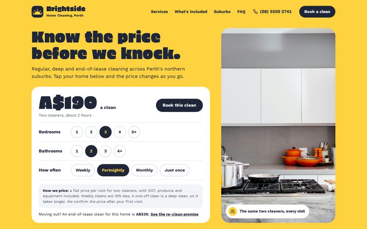 Brightside Home Cleaning example website