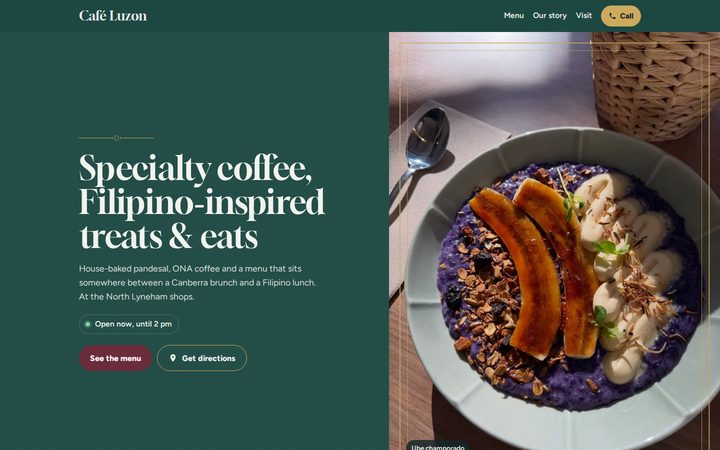 First screen of the Café Luzon website