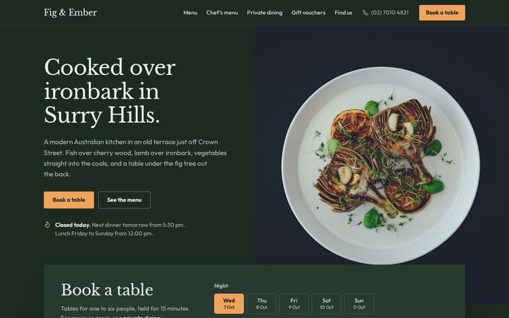Fig and Ember restaurant example website