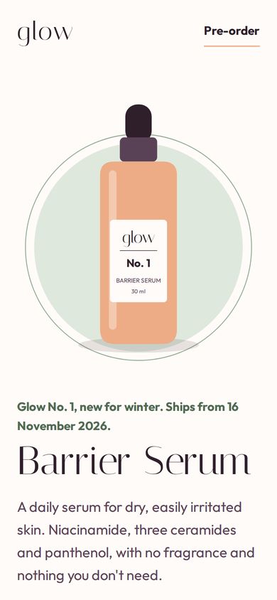 Glow serum pre-order landing page