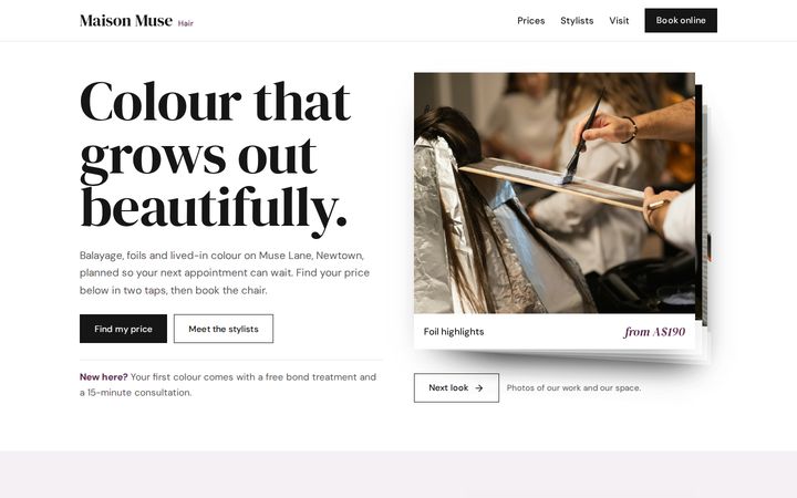 Maison Muse hair salon example website