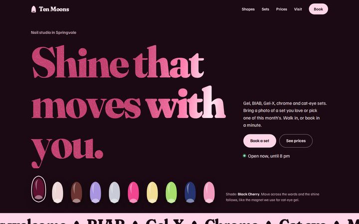 Ten Moons Nail Studio example website